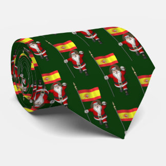Sweet Santa Claus With Flag Of Spain Neck Tie
