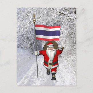 Sweet Santa Claus With Flag Of Thailand Holiday Postcard