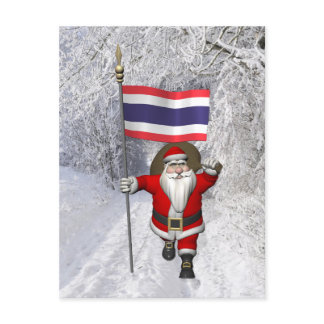 Sweet Santa Claus With Flag Of Thailand Holiday Postcard