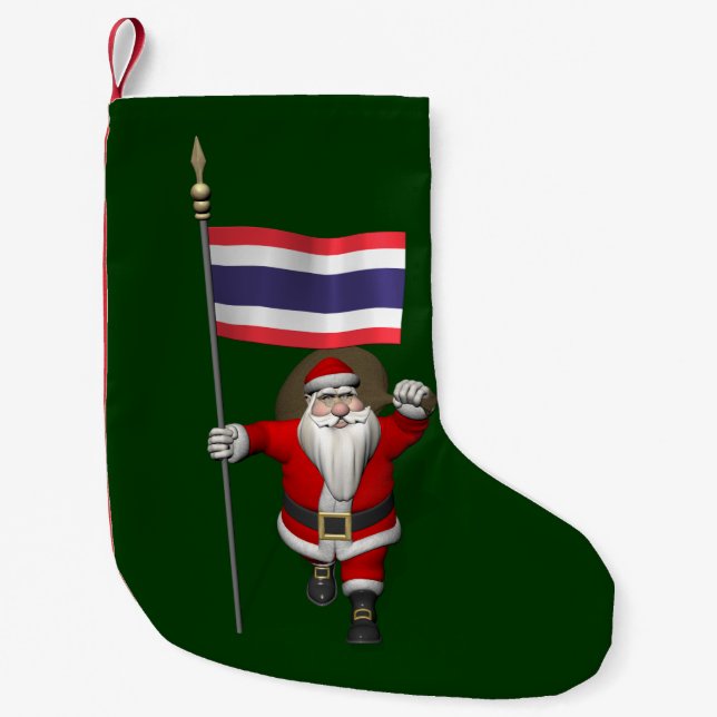 Sweet Santa Claus With Flag Of Thailand Small Christmas Stocking (Front)
