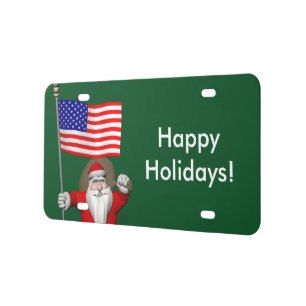 Sweet Santa Claus With Stars And Stripes License Plate