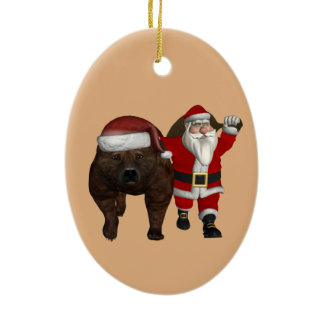 Sweet Santa Loves Bears Ceramic Ornament