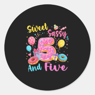 Sweet sassy and five 5th birthday sweet donut classic round sticker