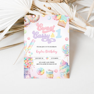 Sweet Sassy and One Pastel Candy First Birthday Invitation