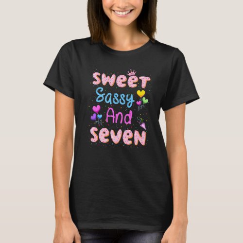 Sweet Sassy And Seven 7th Birthday Doughnut 7 Year T_Shirt