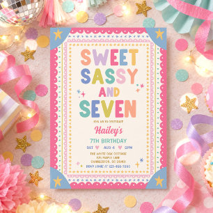 Sweet Sassy And Seven Whimsical Girl 7th Birthday Invitation