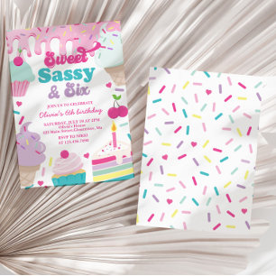 Sweet Sassy and Six Ice Cream and Cake Birthday Invitation