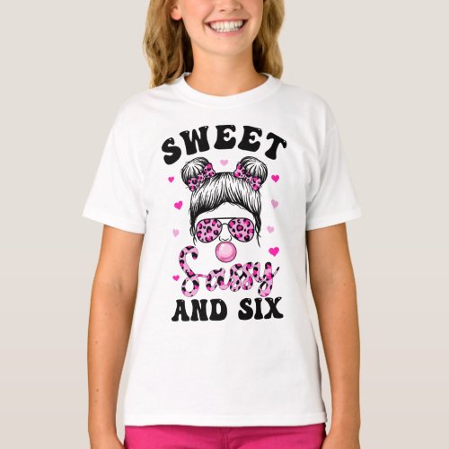 Sweet Sassy And Six Messy Bun Leopard Sunglasses T_Shirt