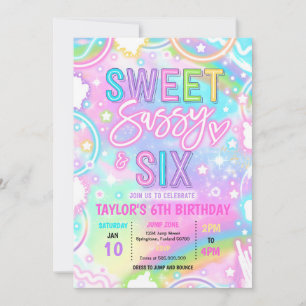 Sweet Sassy And Six Neon Rainbow 6th Birthday Invitation