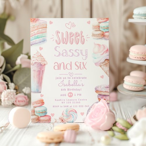 Sweet sassy and six pastel sweets 6th birthday invitation