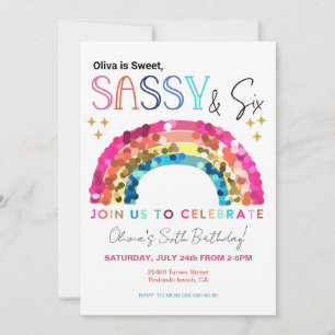 Sweet Sassy and six Rainbow magical 6th birthday Invitation
