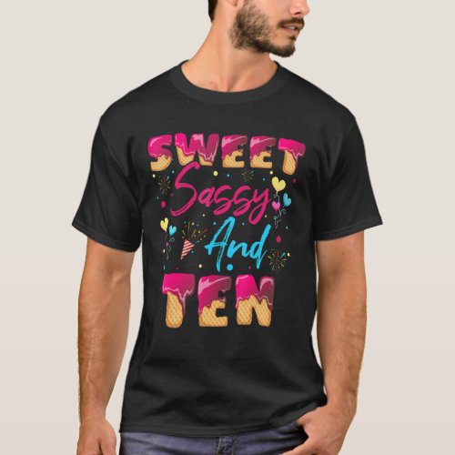 Sweet Sassy And Ten 10th Birthday Doughnut 10 Year T_Shirt