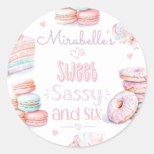 Sweet sassy ans six pastel birthday classic round sticker