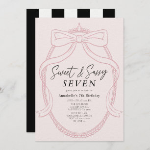 Sweet & Sassy Pink Tiara & Bow Girl Birthday Invitation