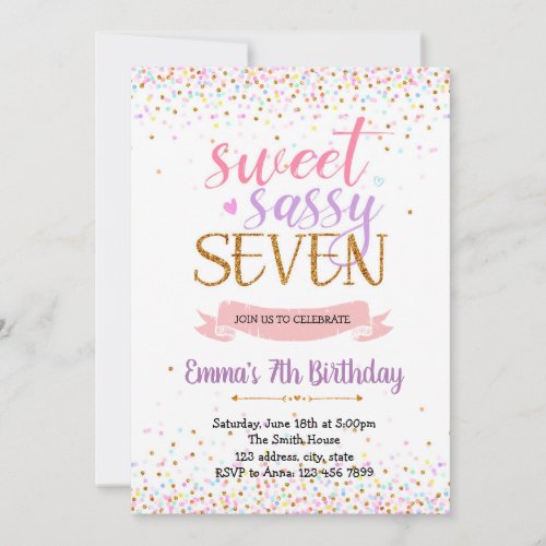 Sweet sassy seven birthday party theme invitation