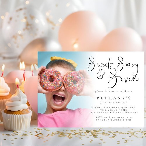 Sweet Sassy Seven Photo Overlay Girl 7th Birthday Invitation