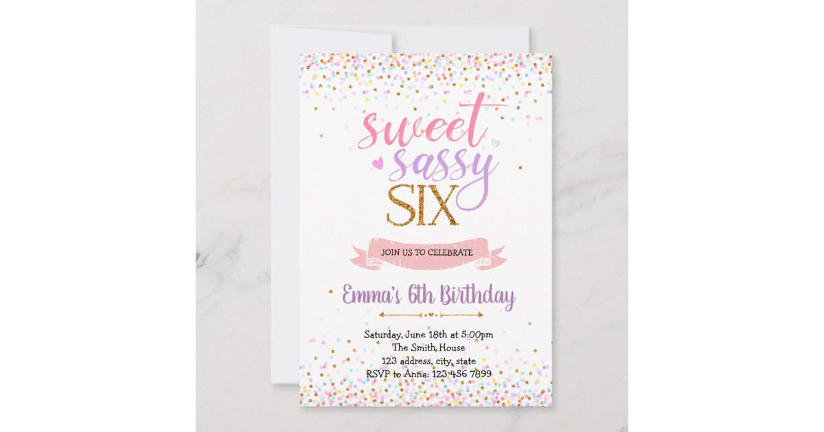 Sweet Sassy Six Birthday Party Theme Invitation Zazzle