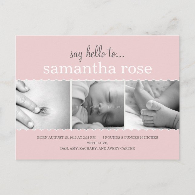 Sweet Scallops Birth Announcement - Baby Girl Postcard (Front)
