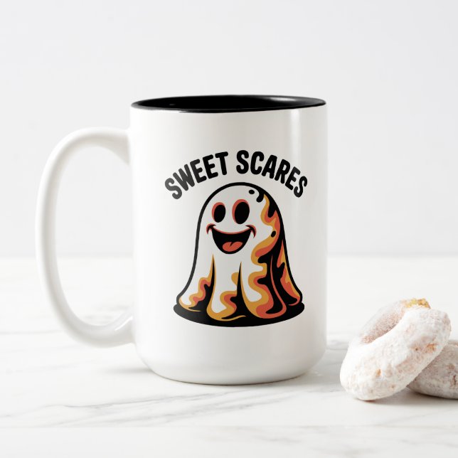 Sweet Scares Funny Ghost Halloween mug (With Donut)