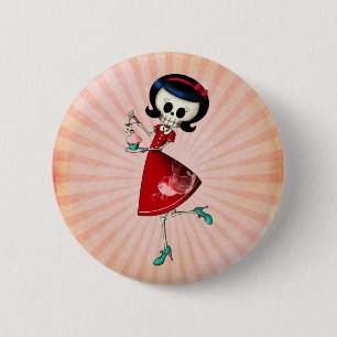 Sweet & Scary Skeleton Girl Button