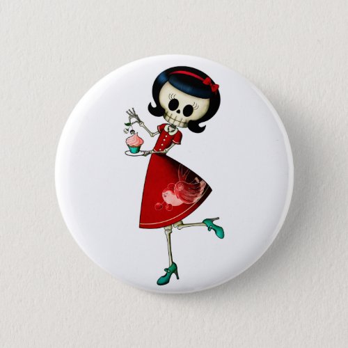 Sweet  Scary Skeleton Girl Button