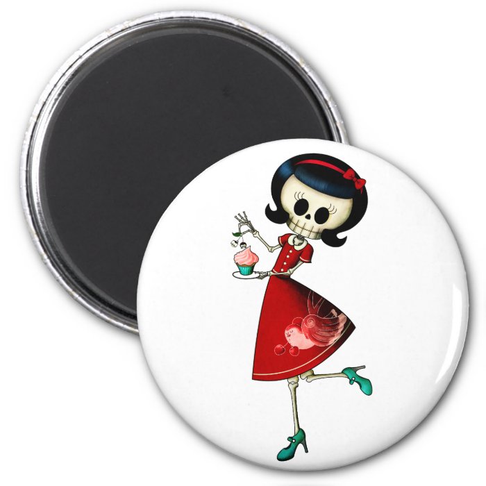 Sweet & Scary Skeleton Girl Fridge Magnet
