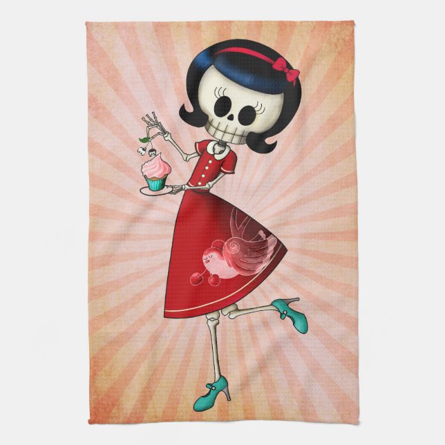 Sweet & Scary Skeleton Girl Kitchen Towel (Vertical)
