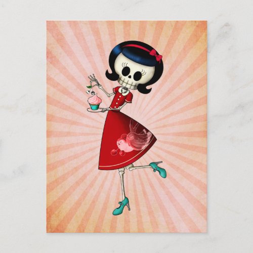 Sweet  Scary Skeleton Girl Postcard