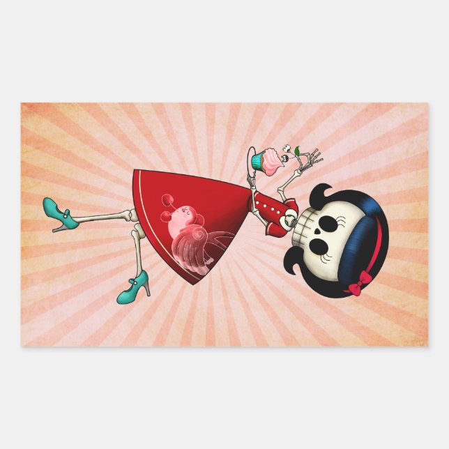 Sweet & Scary Skeleton Girl Rectangular Sticker (Front)