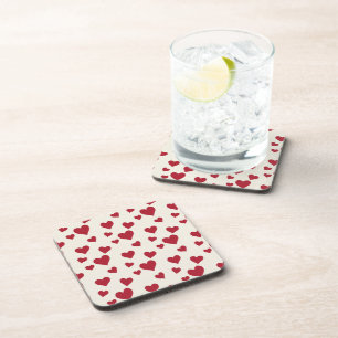 Sweet Scatter Hearts - Cream & Red Beverage Coaster