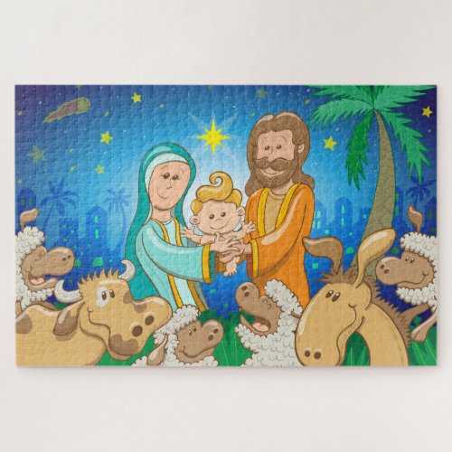 Sweet scene of the nativity of baby Jesus Jigsaw Puzzle