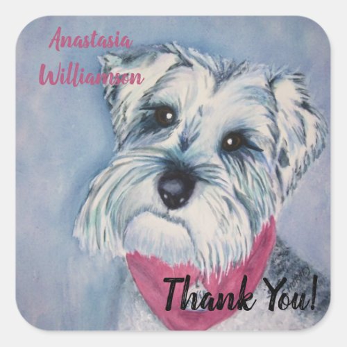 SWEET SCHNAUZER PUPPY DOG THANK YOU SQUARE STICKER