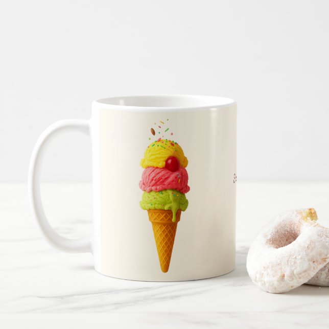 Sweet Scoop Style – Personalized Ice Cream Design Coffee Mug (With Donut)