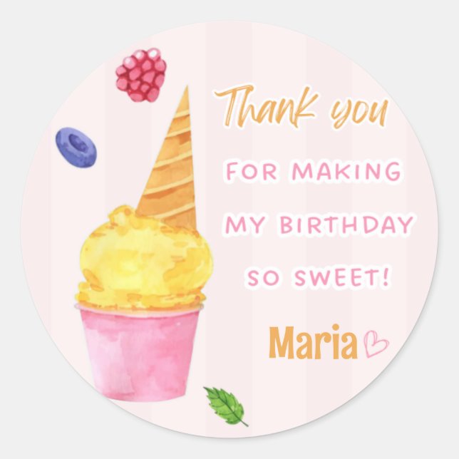 Sweet Scoops Favors Thank You Stickers (Front)