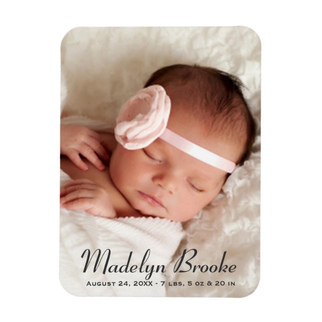 Sweet Script Baby Girl Photo Birth Announcement Magnet (Vertical)