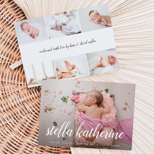 Sweet Script   Photo Collage Birth Announcement