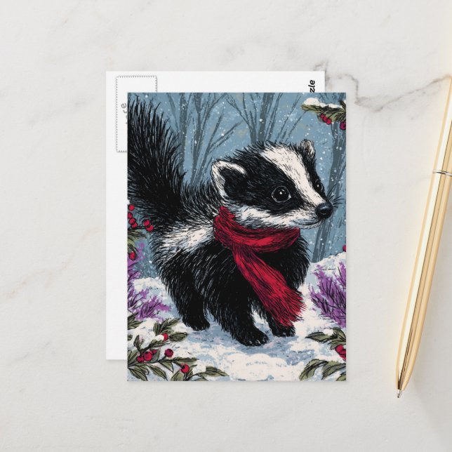 Sweet Scunk in Winter Postcard (Front/Back In Situ)