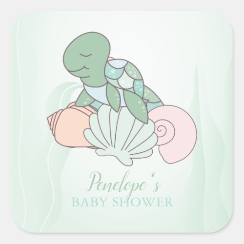 Sweet Sea Turtle Baby Shower  Square Sticker