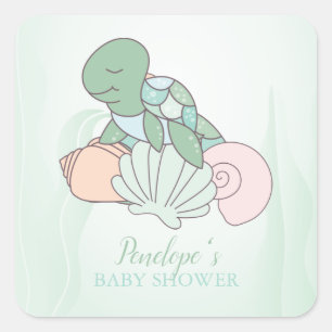 Sweet Sea Turtle Baby Shower Square Sticker