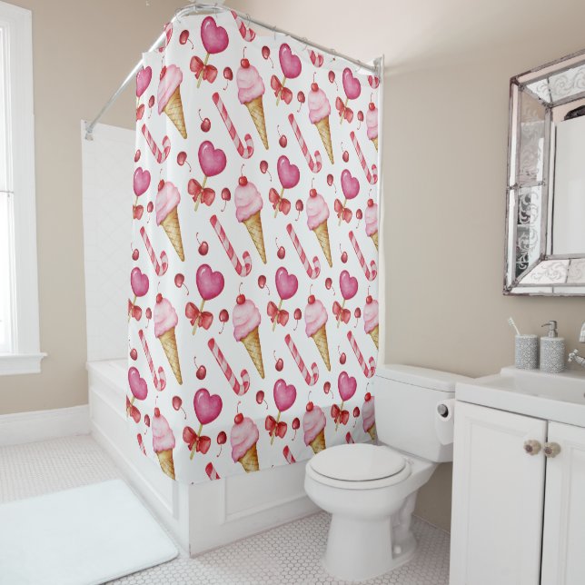 Sweet seamless pattern shower curtain (In Situ)