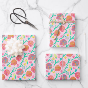 Sweet Seashells Pretty Pink Pattern Wrapping Paper Sheets