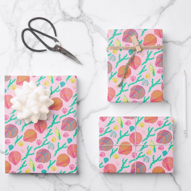 Sweet Seashells Pretty Pink Pattern  Wrapping Paper Sheets (Front)