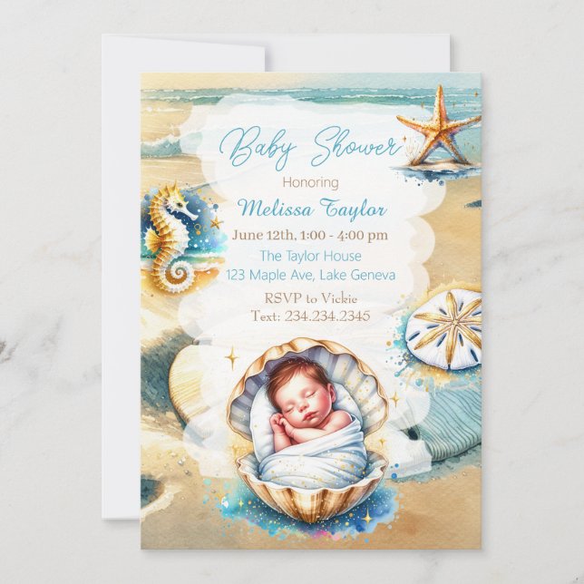Sweet Seaside Boy's Baby Shower Coastal Themed Invitation (Front)