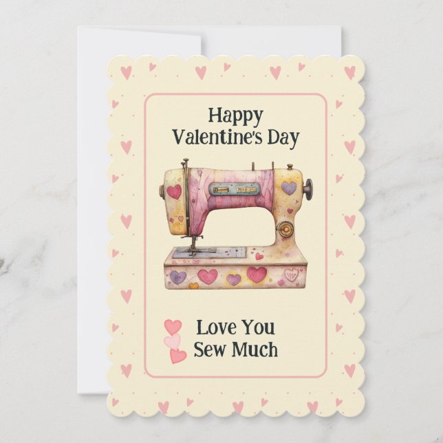 Sweet Sewing Machine Hearts Valentine Day Card (Front)