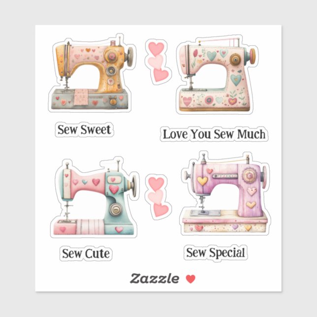 Sweet Sewing Machine Valentines Sticker (Sheet)