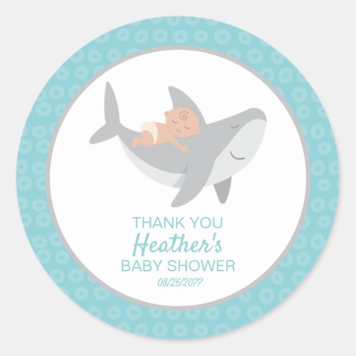 Sweet Shark Baby Shower Classic Round Sticker