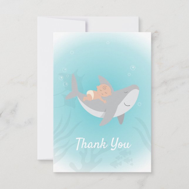 Sweet Shark Baby Shower Flat Thank You Card (Front)