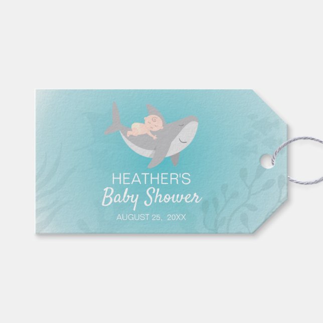 Sweet Shark Baby Shower Gift Tags (Front (Horizontal))