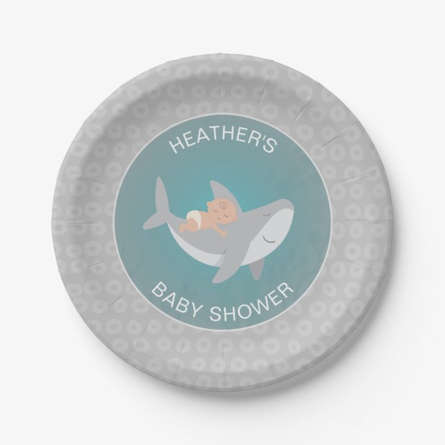 Sweet Shark Baby Shower Paper Plate (Front)