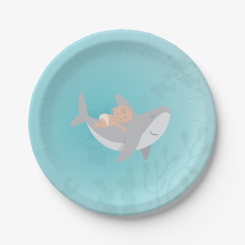 Sweet Shark Baby Shower Paper Plate